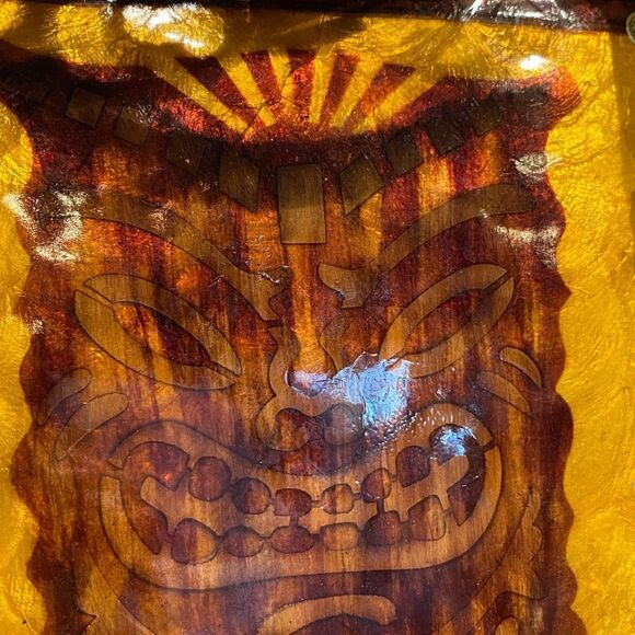 Polynesian Tiki God Capiz Serving Tray AMAZING - Picture 6 of 12